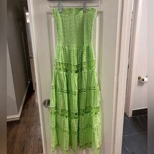 Strapless Eyelet Midi Dress